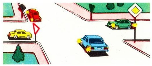 The third will drive through the intersection:
