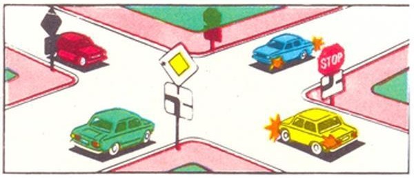 The third will drive through the intersection: