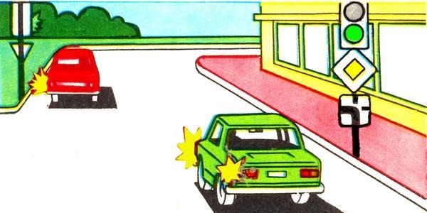 The red car will drive through the intersection: