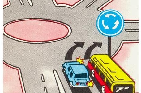 Which vehicle driver correctly enters a traffic circle intersection?