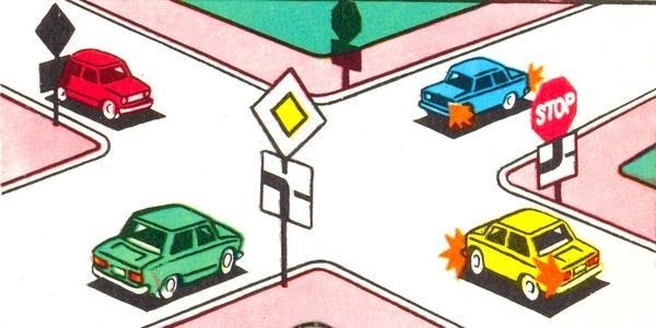 The yellow car will drive through the intersection: