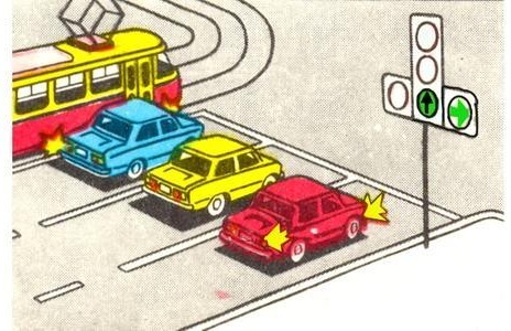 Which vehicles are allowed to move at this traffic signal?